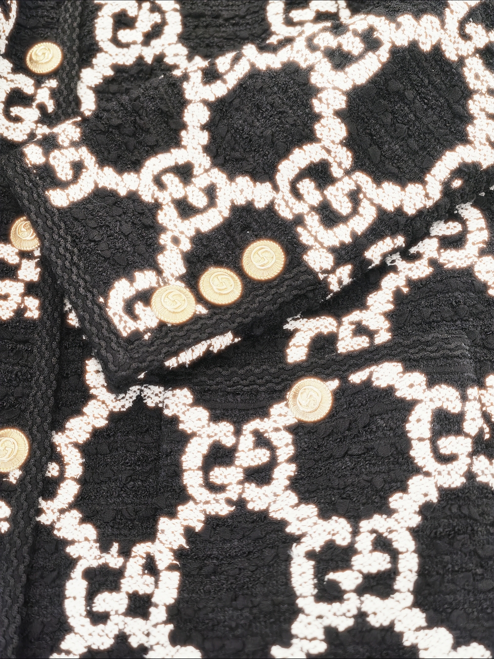 Gucci Black & White GG Tweed Coat with Gold Buttons - Picture 8 of 9